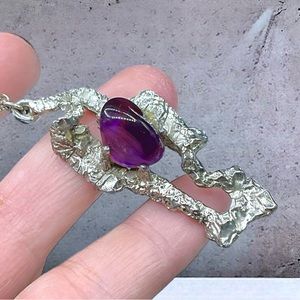 🌺Unique Brutalist Silver & Amethyst Necklace